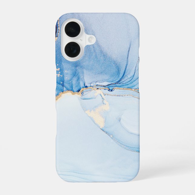 Elegant Blue Stone Marble Pattern iPhone 16 Case (Back)