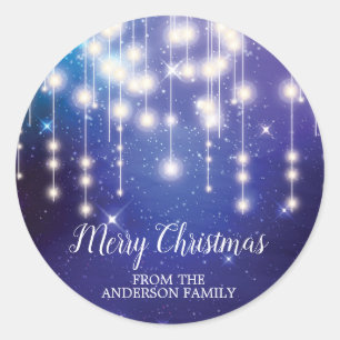 Elegant Blue String Lights Merry Christmas Sticker