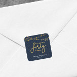 Elegant Blue Strings of Lights 40th Birthday Party Square Sticker<br><div class="desc">This elegant 40th Birthday Party square sticker feature strings of lights and the word "Forty" in faux gold foil against a dark blue background. Check out other matching items here https://www.zazzle.com/collections/strings_of_lights_faux_gold_celebration_collection-119311942951401241?rf=238364477188679314 Personalise it with your details by replacing the placeholder text. For more options click the "Customise it" button. *Please note...</div>
