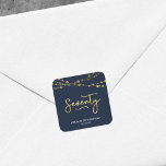 Elegant Blue Strings of Lights 70th Birthday Party Square Sticker<br><div class="desc">This elegant 70th Birthday Party square sticker feature strings of lights and the word "Seventy" in faux gold against a dark blue background. Check out other matching items here https://www.zazzle.com/collections/strings_of_lights_faux_gold_celebration_collection-119311942951401241?rf=238364477188679314 Personalise it with your details by replacing the placeholder text. For more options click the "Customise it" button. *Please note that...</div>