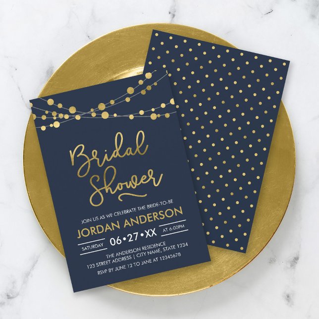 Elegant Blue Strings of Lights Bridal Shower Invitation (Creator Uploaded)