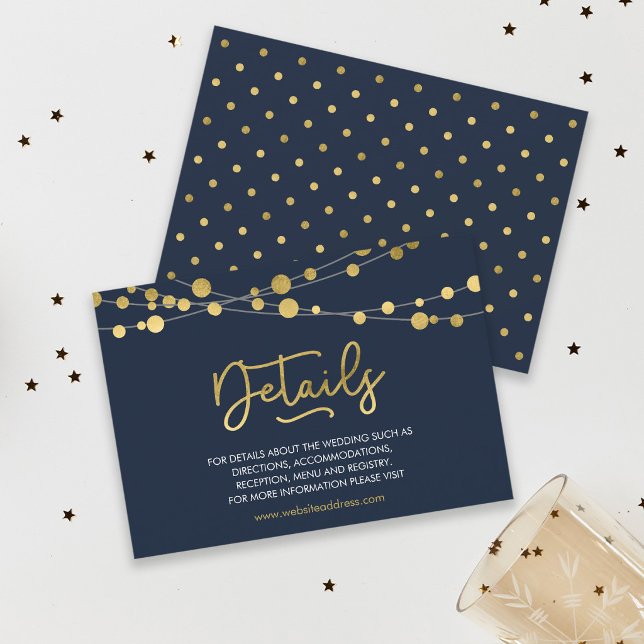 Elegant Blue Strings of Lights Wedding Details Enclosure Card (Creator Uploaded)