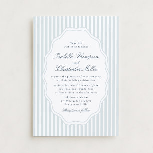Elegant Blue Stripe Classic Wedding Invitation