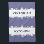 Elegant blue stripe name kitchen tea towel<br><div class="desc">Elegant blue stripe personalised name design kitchen tea towel. Customise to add your name or own text ,  change the background colour and other options.</div>
