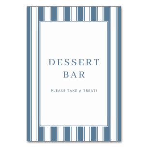 Elegant Blue Striped Dessert Bar Sign Table Number
