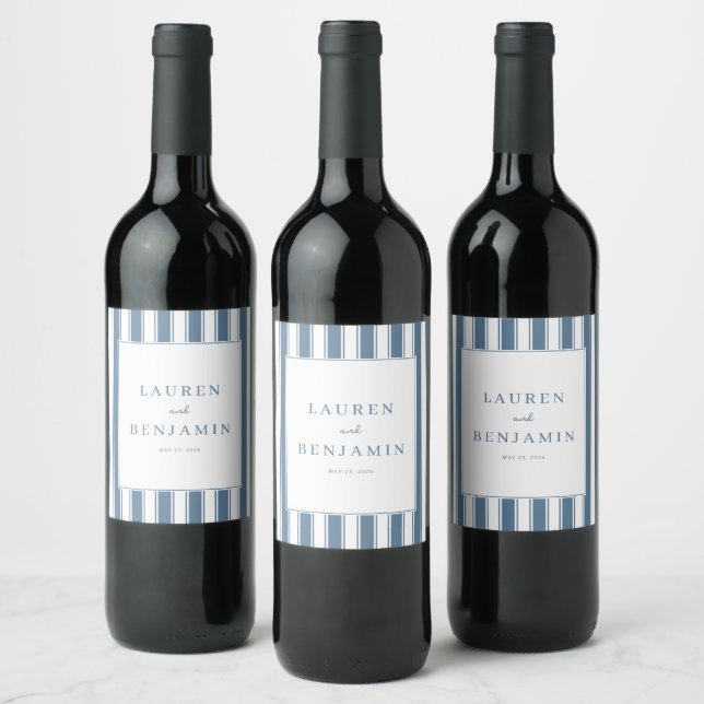 Elegant Blue Striped Nautical Wine Label (Bottles)