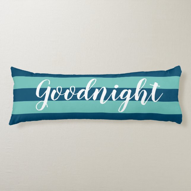 Elegant Blue Striped Pattern and Saying Good Night Body Cushion (Front)