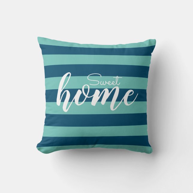 Elegant Blue Striped Pattern Test Sweet Home Cushion (Front)