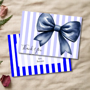 Elegant Blue Striped Vintage Bow Thank You Card