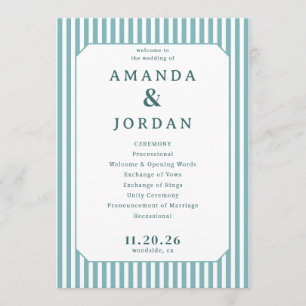 Elegant Blue Striped Wedding Ceremony Programme