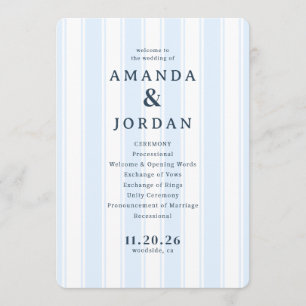 Elegant Blue Striped Wedding Ceremony Programme