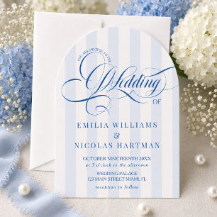 Elegant Blue Striped Wedding RSVP Invitation