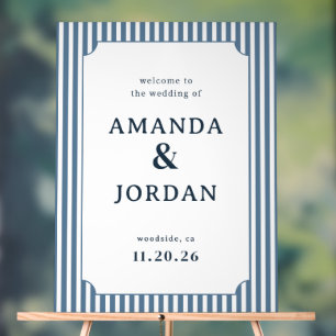 Elegant Blue Striped Wedding Sign