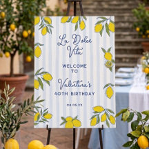 Elegant Blue Stripes & Hand Drawn Lemons Welcome
