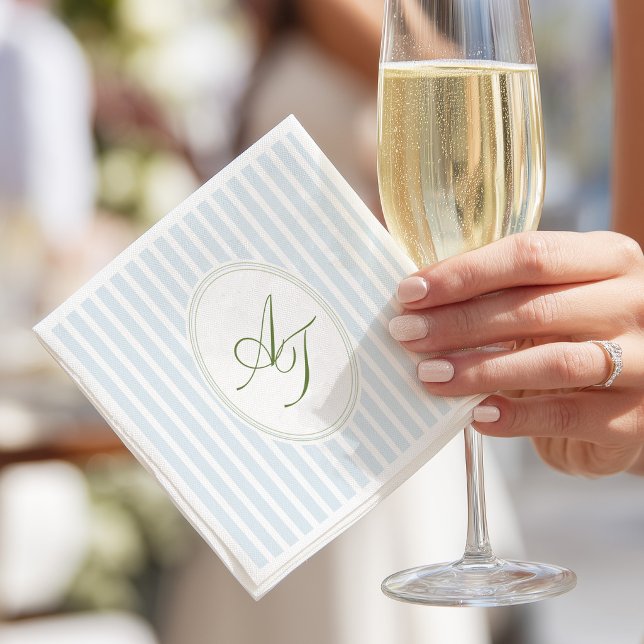 Elegant Blue Stripes Monogram  Napkin (Creator Uploaded)