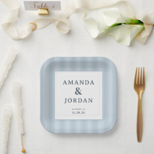 Elegant Blue Stripes Paper Plate