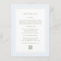 Elegant Blue Stripes Sage Wedding Details Card