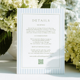 Elegant Blue Stripes Sage Wedding Details Card