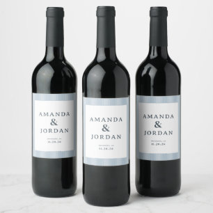 Elegant Blue Stripes Wedding Invitation Wine Label