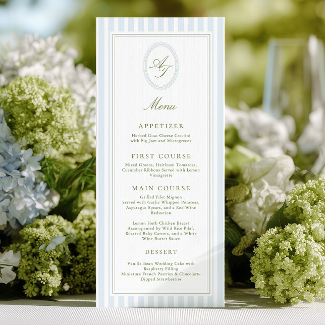 Elegant Blue Stripes Wedding Menu (Creator Uploaded)