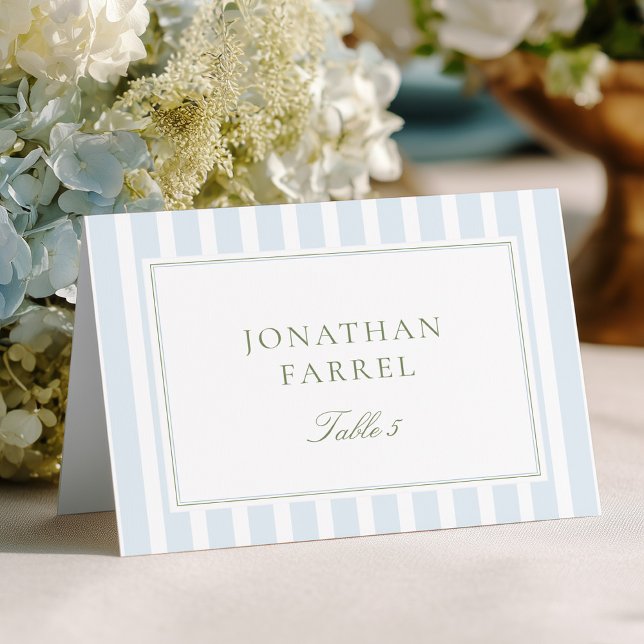 Elegant Blue Stripes Wedding Place Cards (Creator Uploaded)