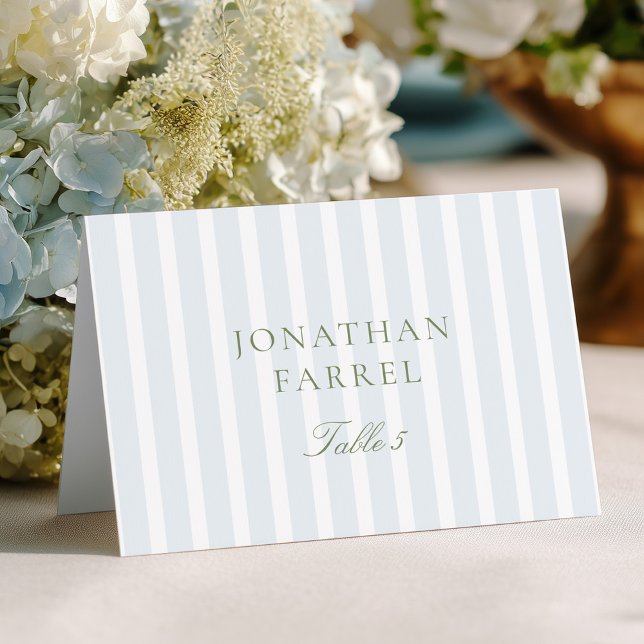 Elegant Blue Stripes Wedding Place Cards (Creator Uploaded)