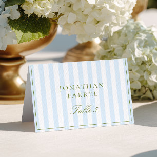 Elegant Blue Stripes Wedding Place Cards