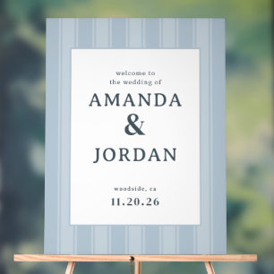 Elegant Blue Stripes Wedding Sign