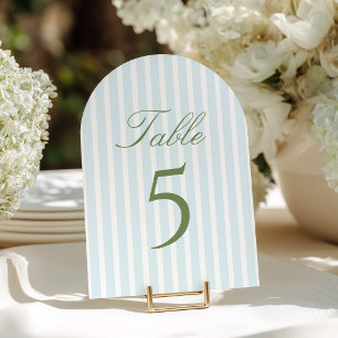 Elegant Blue Stripes Wedding Table Number