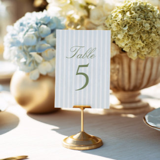 Elegant Blue Stripes Wedding Table Number