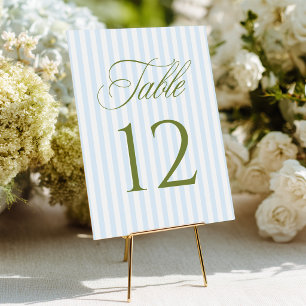 Elegant Blue Stripes Wedding Table Number