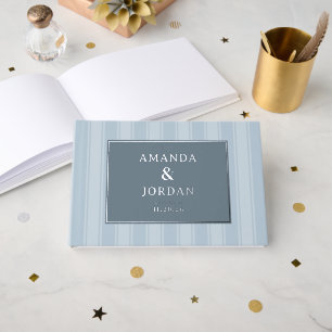 Elegant Blue Stripes With Stars Guest Book