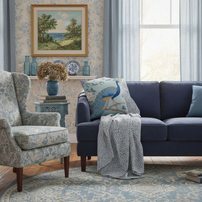 Elegant blue stylish retro pattern for her  cushion (Creator Uploaded)