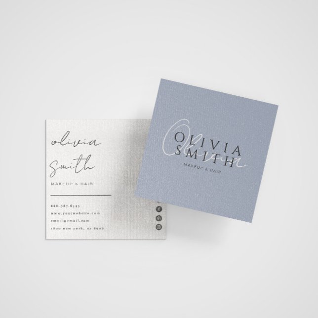 Elegant Blue Stylist Boho Modern Neutral Trendy Square Business Card (Creator Uploaded)