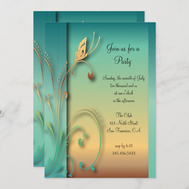 Elegant Blue Sunset Butterfly Party Template (Front/Back)