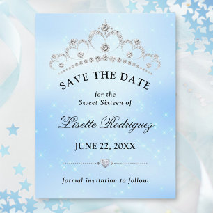 Elegant Blue Sweet Sixteen Save The Date Postcard
