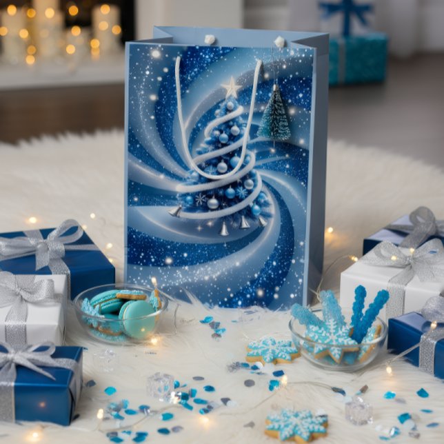 Elegant Blue Swirl Christmas Tree Gift Bag (Creator Uploaded)
