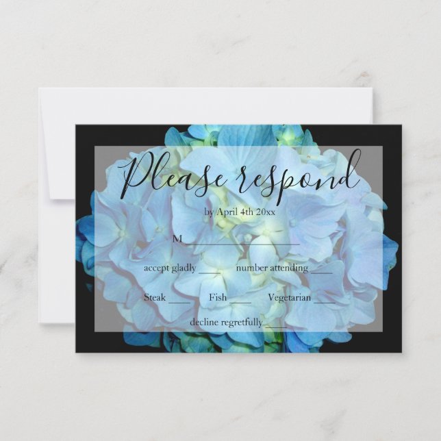 Elegant blue teal floral hydrangeas blue rose RSVP (Front)