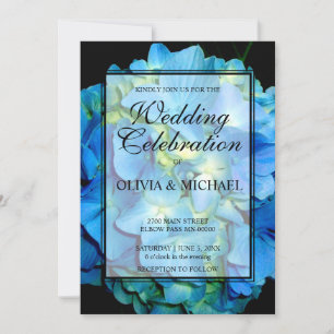 Elegant blue teal floral hydrangeas roses Wedding Invitation