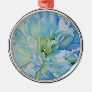 Elegant blue teal floral watercolor metal tree decoration