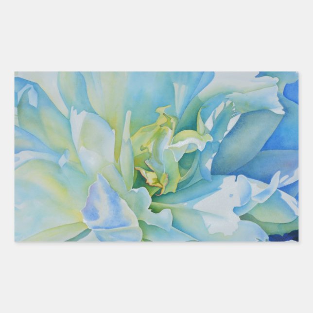 Elegant blue teal floral watercolor  rectangular sticker (Front)