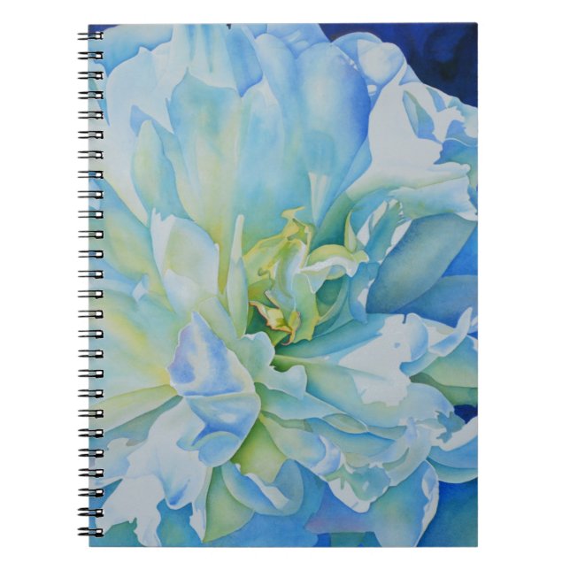 Elegant blue teal floral watercolor  spiral notebook (Front)