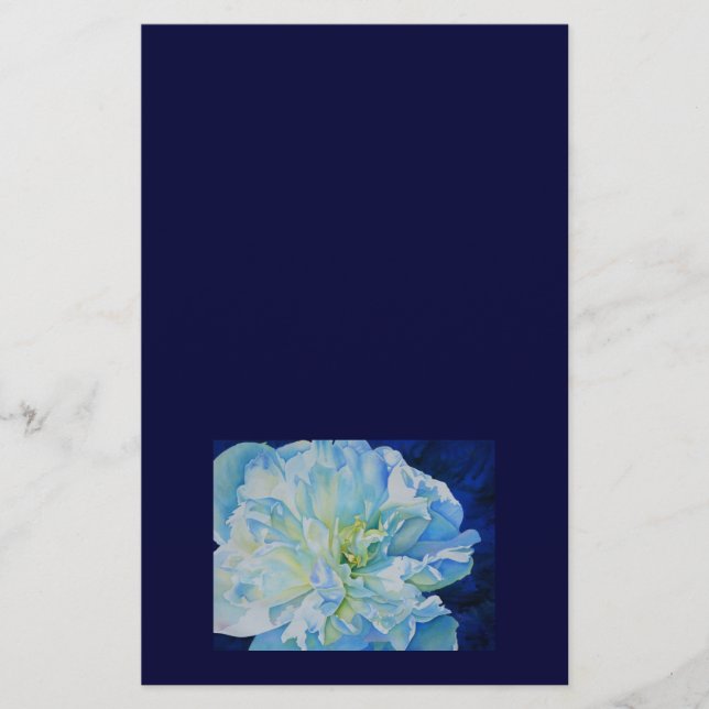 Elegant blue teal floral watercolor  stationery (Front)