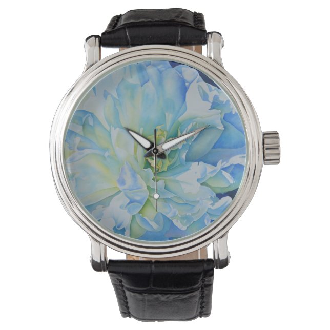 Elegant blue teal floral watercolor  watch (Front)