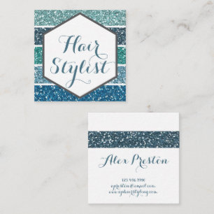Elegant Blue Teal Glitter Hexagon Business Cards