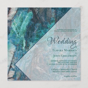 Elegant Blue Teal Green Marble Geometric Wedding Invitation