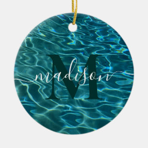 Elegant blue teal water pattern ocean lake waves  ceramic tree decoration