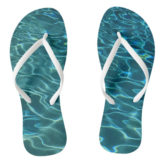 Elegant blue teal water pattern ocean lake waves jandals (Footbed)