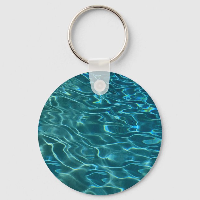 Elegant blue teal water pattern ocean lake waves key ring (Front)