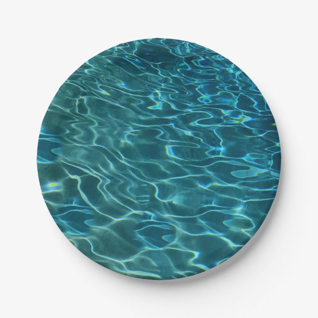 Elegant blue teal water pattern ocean lake waves paper plate (Front)